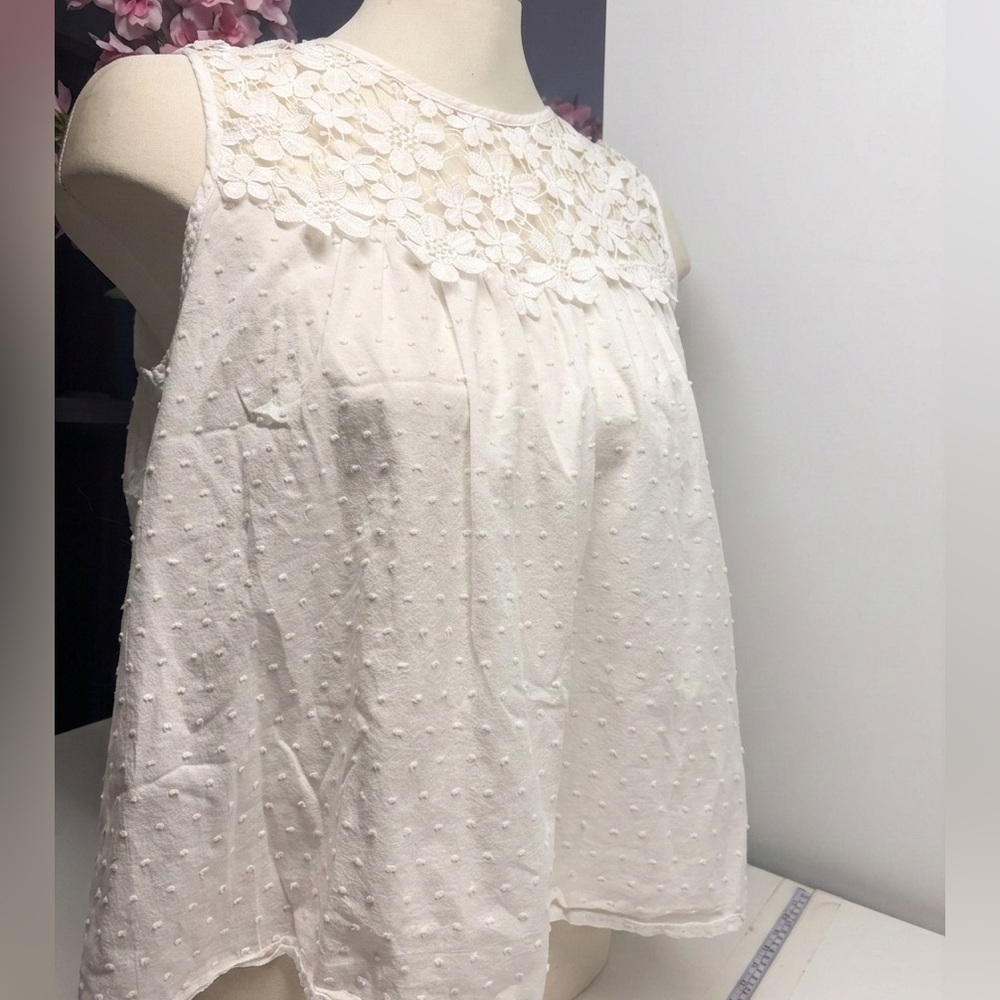 White Lace Summer Cotton Sleeveless Breathable Open Back Adjustable w string top - Picture 4 of 4